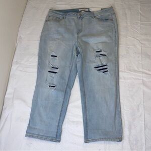 Cato High Rise Light Wash Distressed Boyfriend 16W Jeans NWT